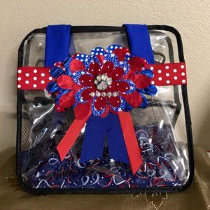 Hand-Decorated Clear Stadium  Approved Tote in Red & Royal Bue with Crystal Paw